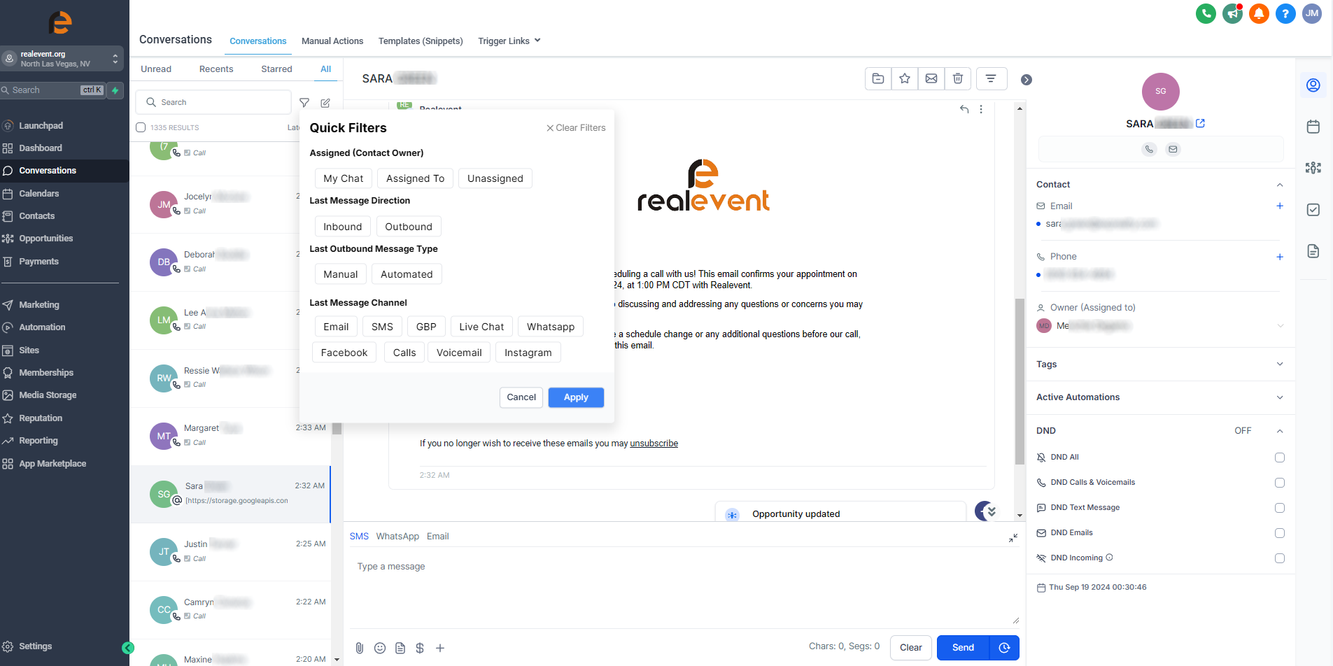 Realevent CRM Consolidated Conversation Stream